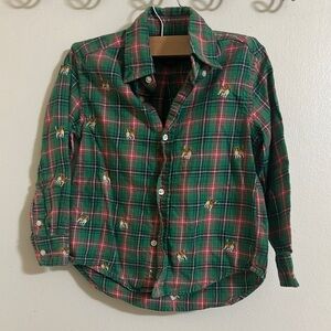 Ralph Lauren Toddler Long Sleeve Button Embroidered Plaid Dog Shirt Size 3/3T